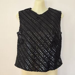 Vintage 1950's Sequined Black Sleeveless Cropped Tank Koret Evening Top Size S
